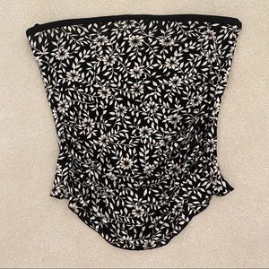 DVF b/w floral tube top with ruching detail